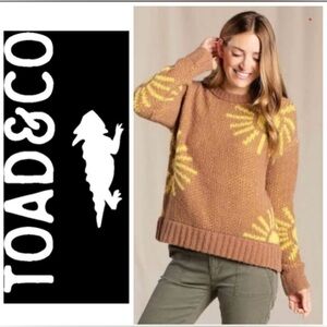 Toad&Co Women's Brown Sweater with Sunburst Yellow Patterns